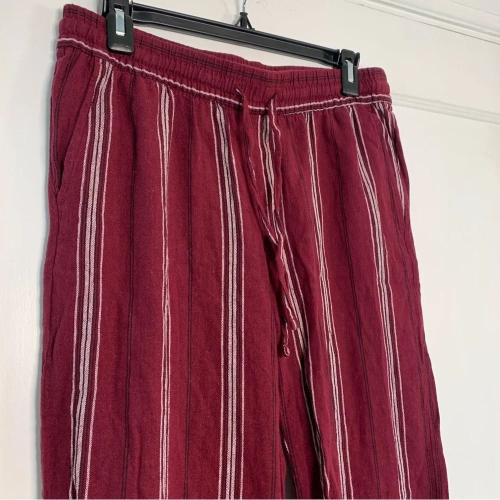 NWOT Old Navy Linen Blend Striped Pants Maroon Burgundy Pull-on Women’s Small - Picture 2 of 9
